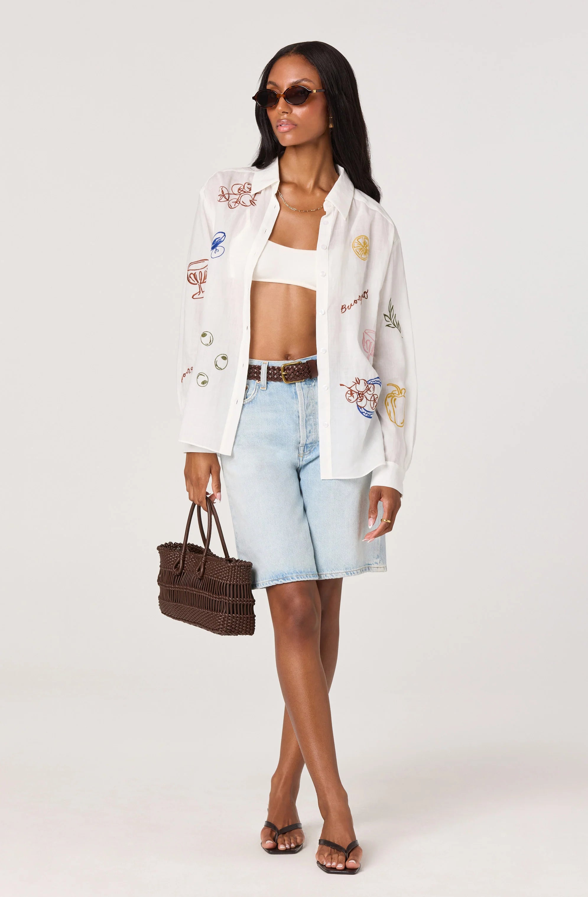 Trace Embroidered Picnic Shirt - White Picnic by ASTR the Label — view 5