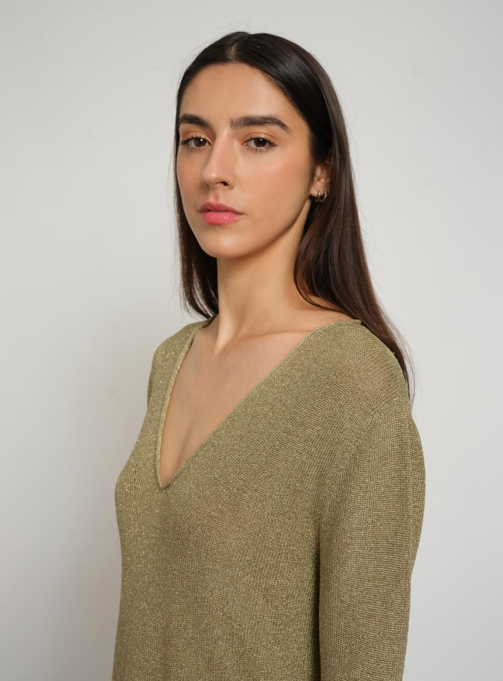 Agathe Lurex Viscose Sweater - Olive Green by Maison Lurex — alternate view