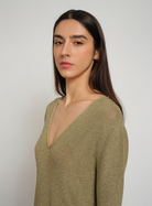 Agathe Lurex Viscose Sweater - Olive Green by Maison Lurex — alternate view