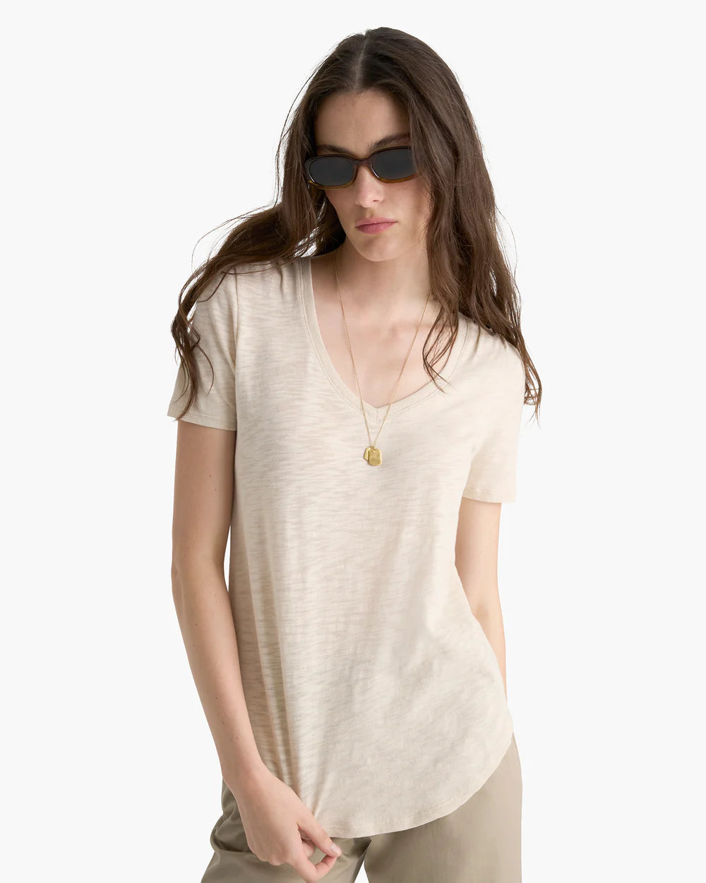 Slub Jersey Classic V-Neck Tee - Bleached Oak by ATM | 25 South Boutiques