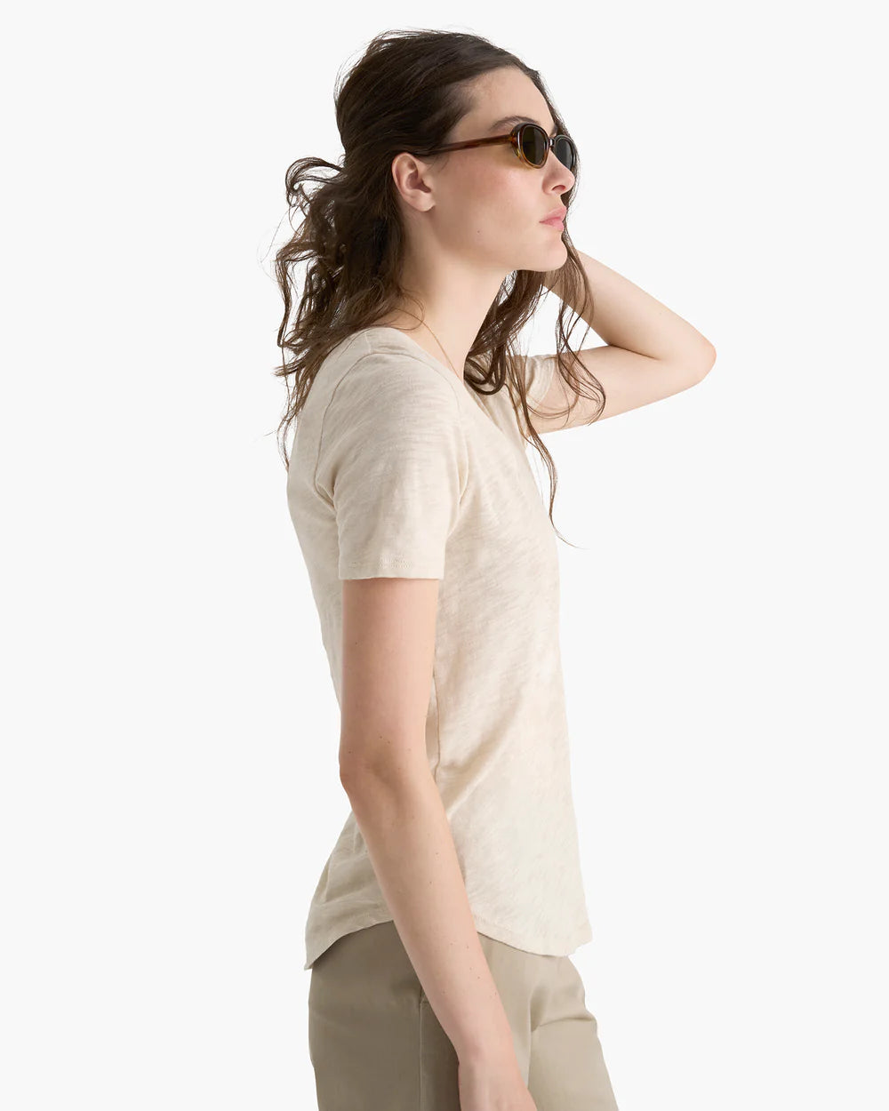 Slub Jersey Classic V-Neck Tee - Bleached Oak by ATM — alternate view