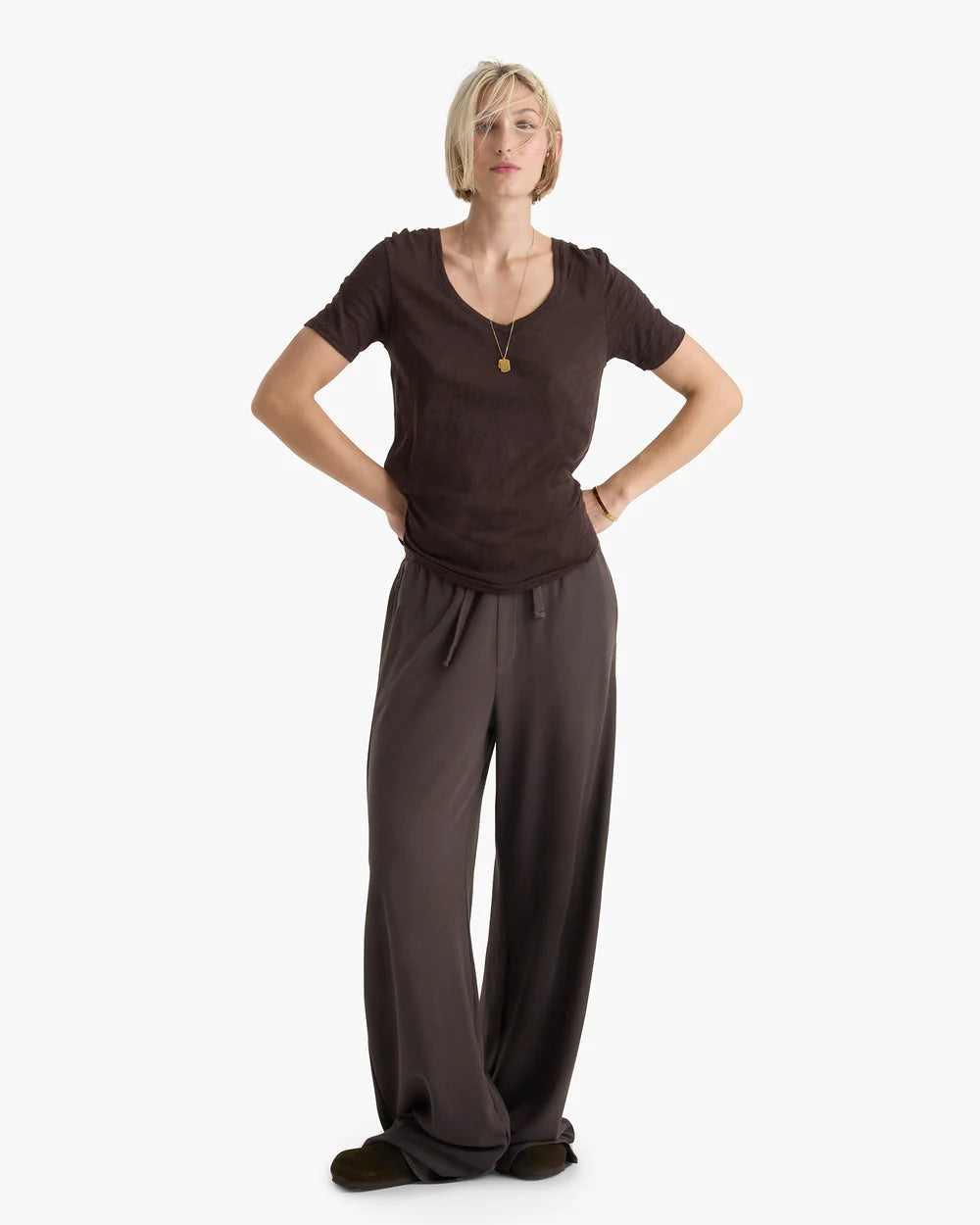 Slub Jersey Classic V-Neck Tee - Dark Chocolate by ATM — view 4