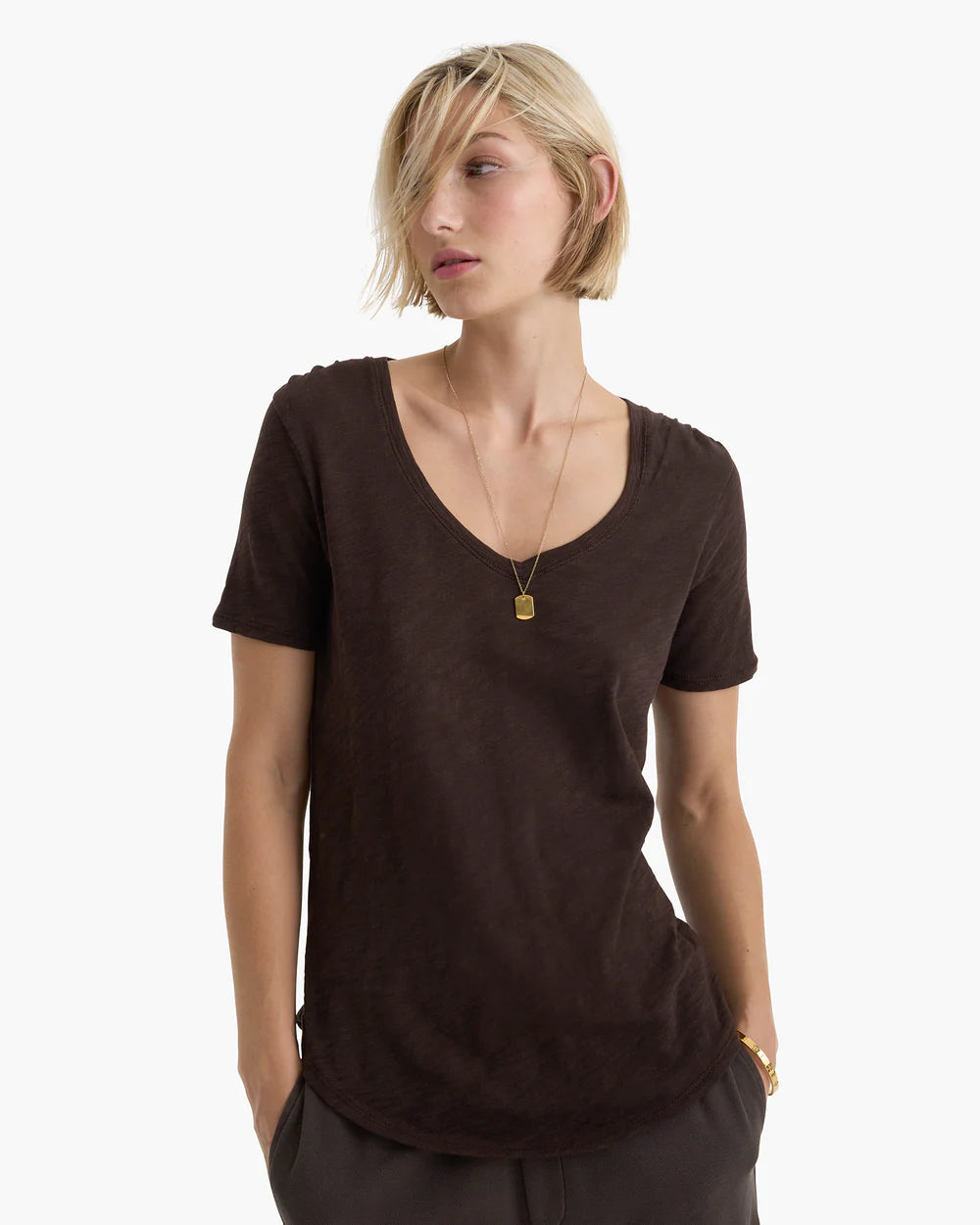 Slub Jersey Classic V-Neck Tee - Dark Chocolate by ATM | 25 South Boutiques