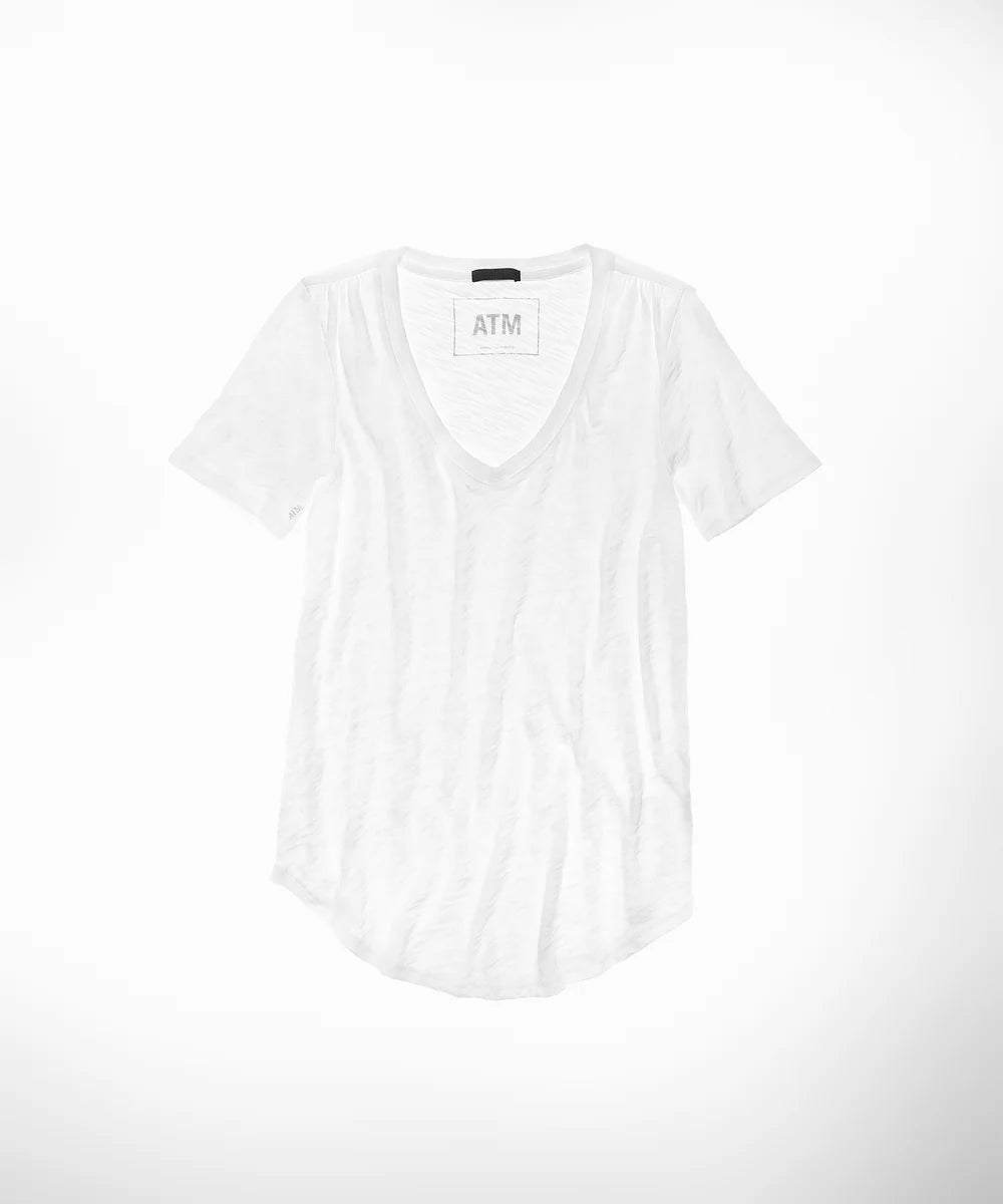 Slub Jersey Classic V-Neck Tee - White by ATM — view 3