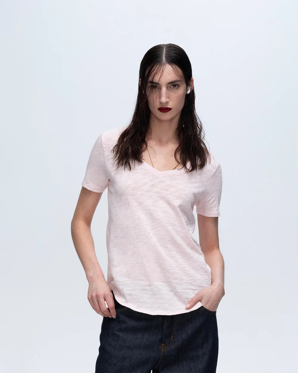 Slub Jersey Classic V-Neck Tee - Pink Camelia by ATM | 25 South Boutiques
