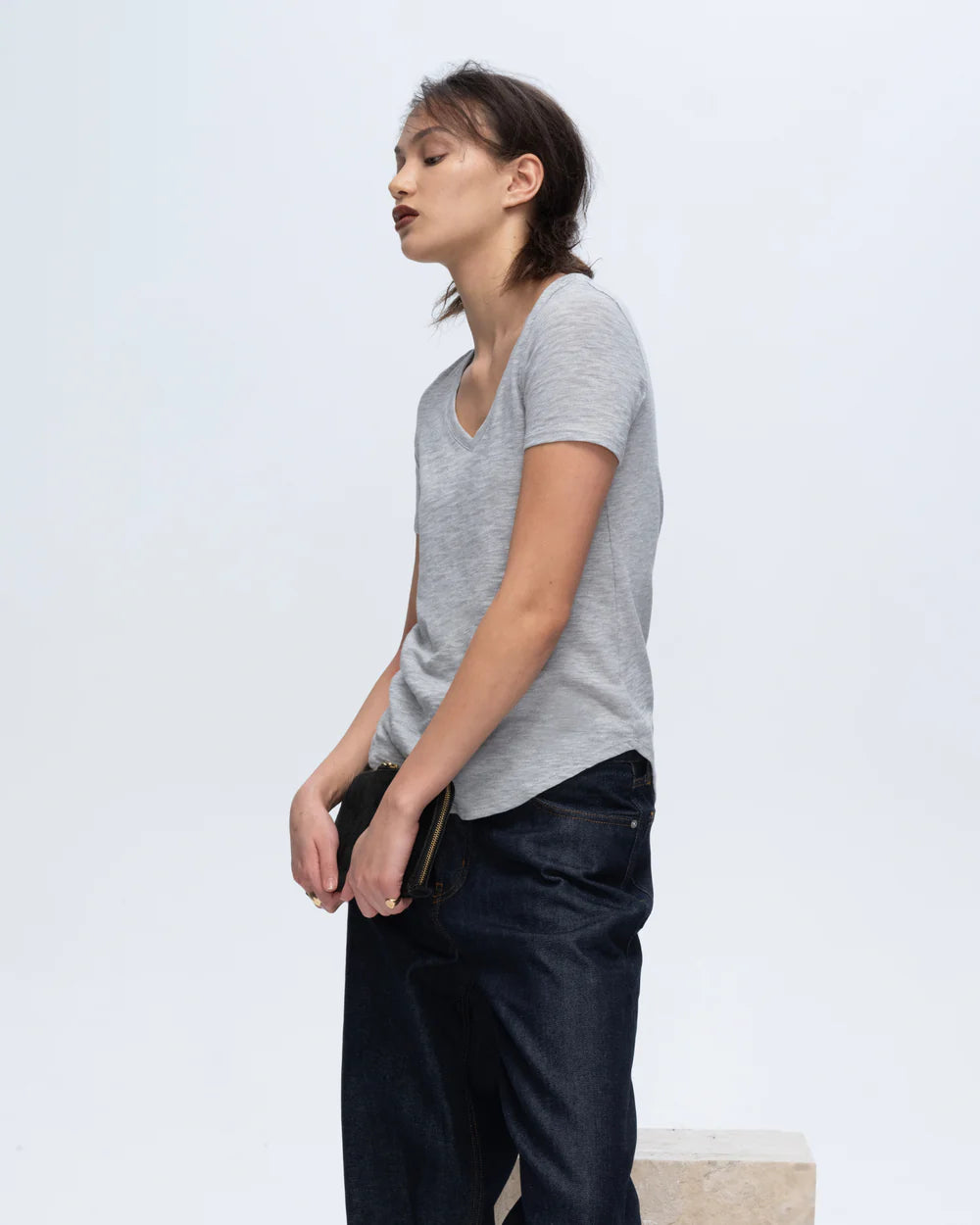 Slub Jersey Classic V-Neck Tee - Heather Grey by ATM — view 4