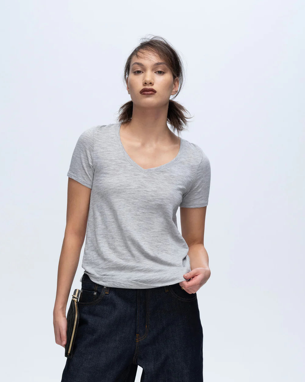 Slub Jersey Classic V-Neck Tee - Heather Grey by ATM | 25 South Boutiques