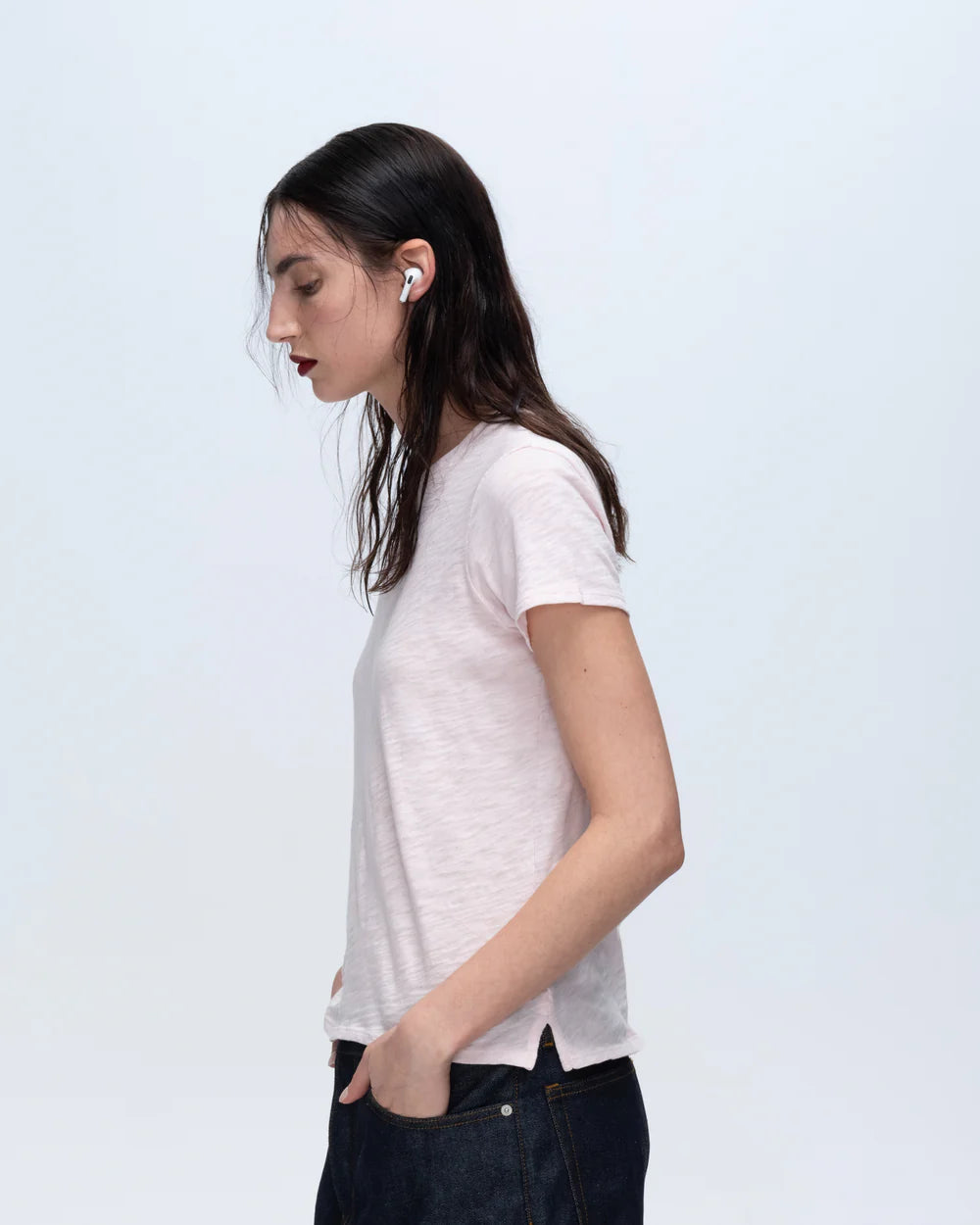 Slub Jersey Schoolboy Short Sleeve Crew - Pink Camelia by ATM — alternate view