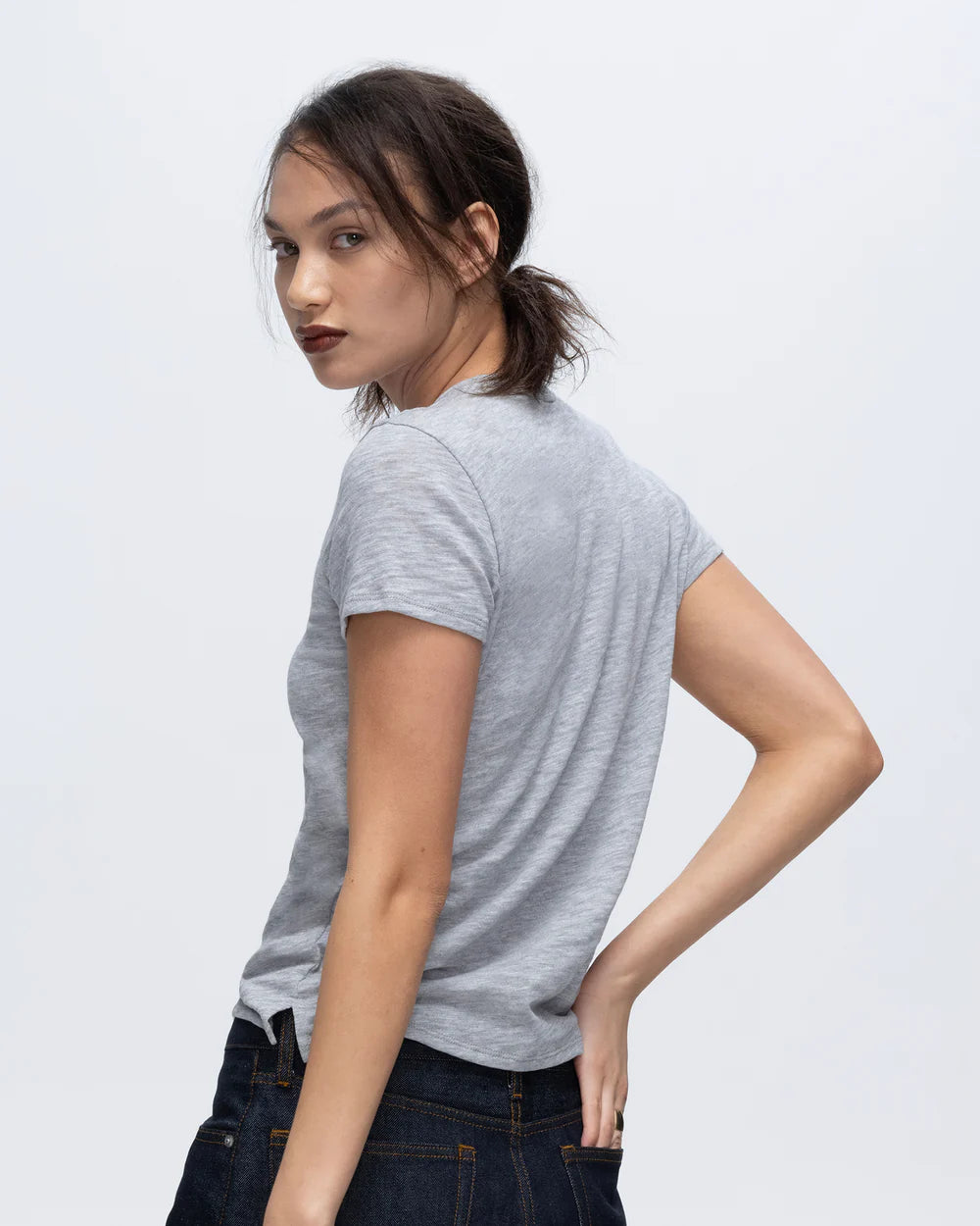 Slub Jersey Schoolboy Short Sleeve Crew - Heather Grey by ATM — view 3