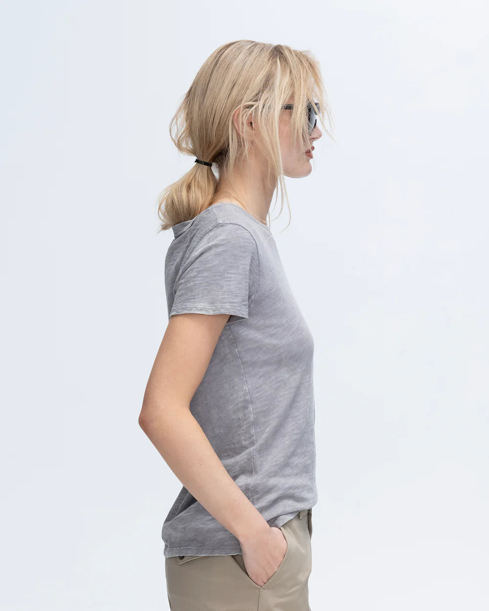 Slub Jersey Chroma Wash Schoolboy Short Sleeve Crew - Shark by ATM — alternate view