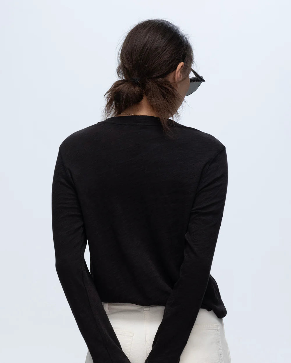 Slub Jersey Long Sleeve Destroyed Wash Crop Tee - Black by ATM — view 3