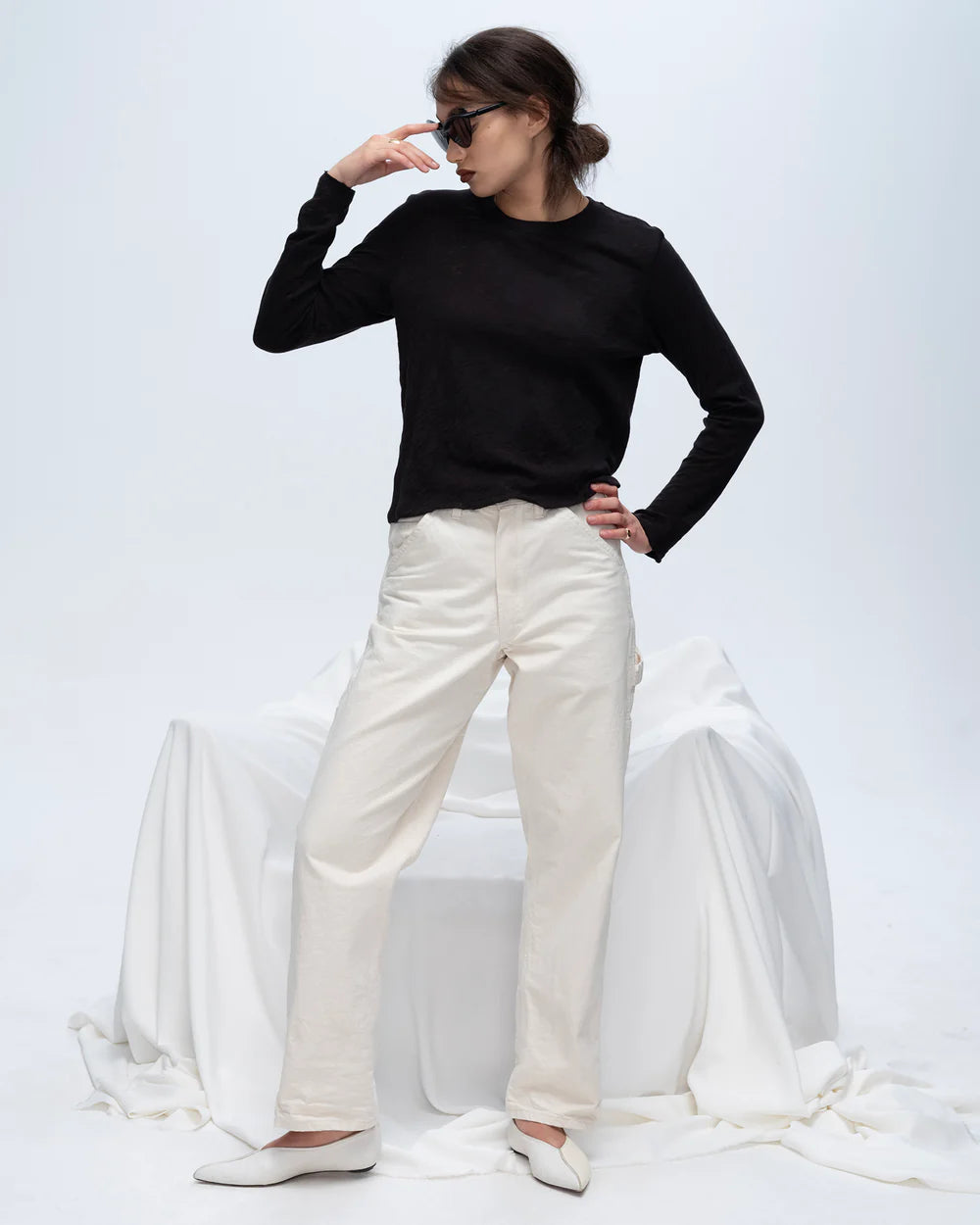 Slub Jersey Long Sleeve Destroyed Wash Crop Tee - Black by ATM — view 5