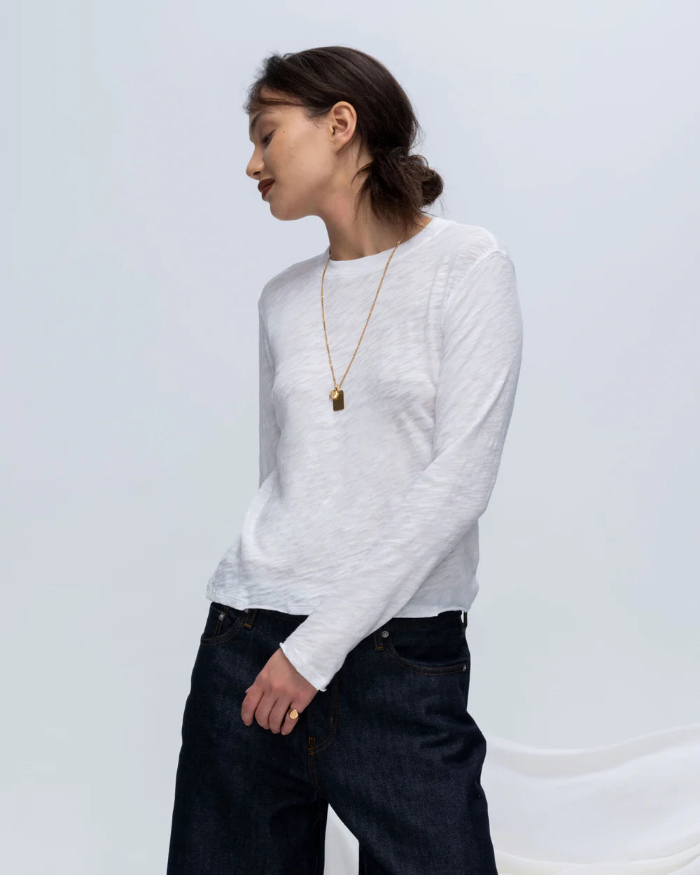 Slub Jersey Long Sleeve Destroyed Wash Crop Tee - White by ATM | 25 South Boutiques