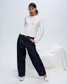 Slub Jersey Long Sleeve Destroyed Wash Crop Tee - White by ATM — alternate view