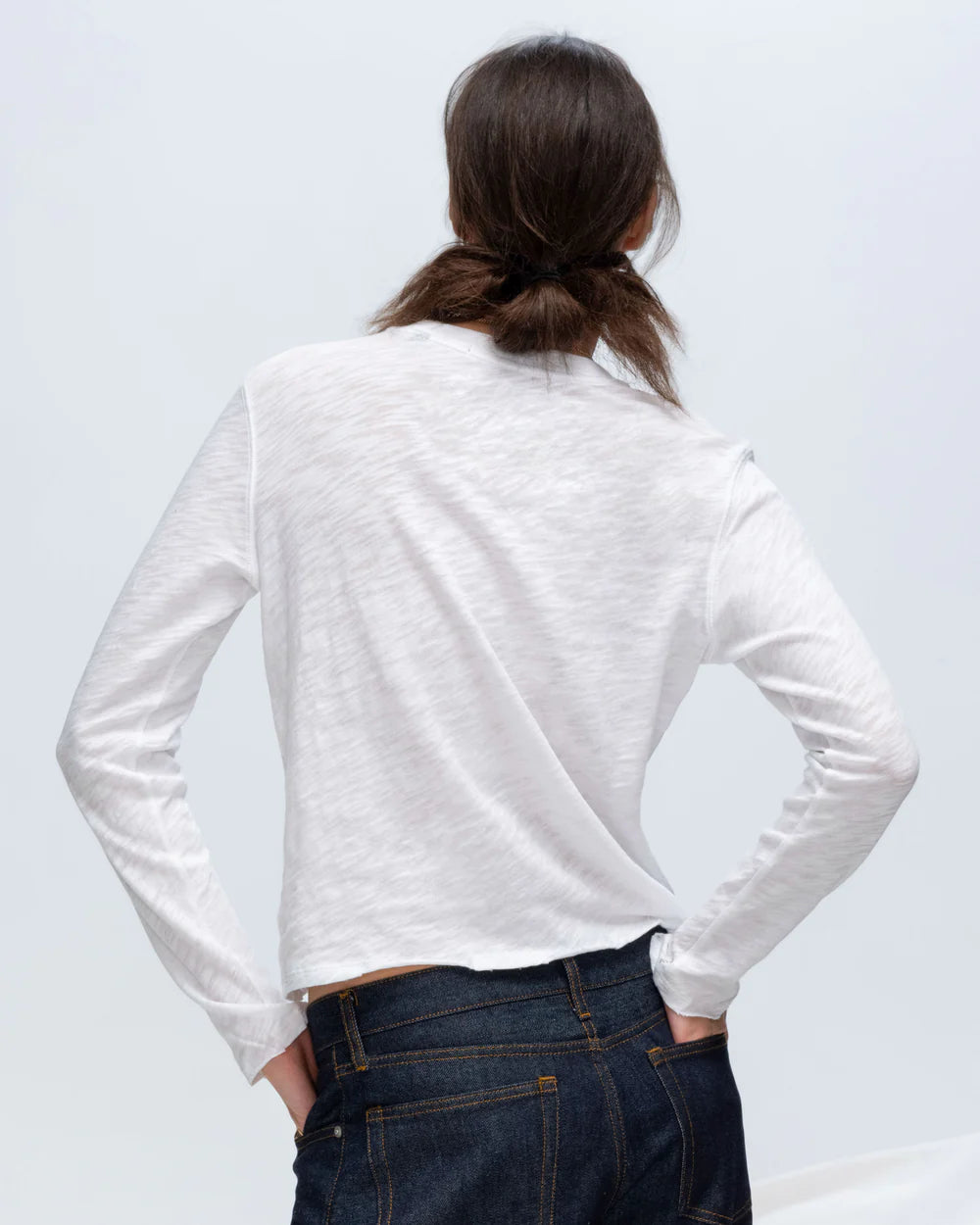 Slub Jersey Long Sleeve Destroyed Wash Crop Tee - White by ATM — view 5