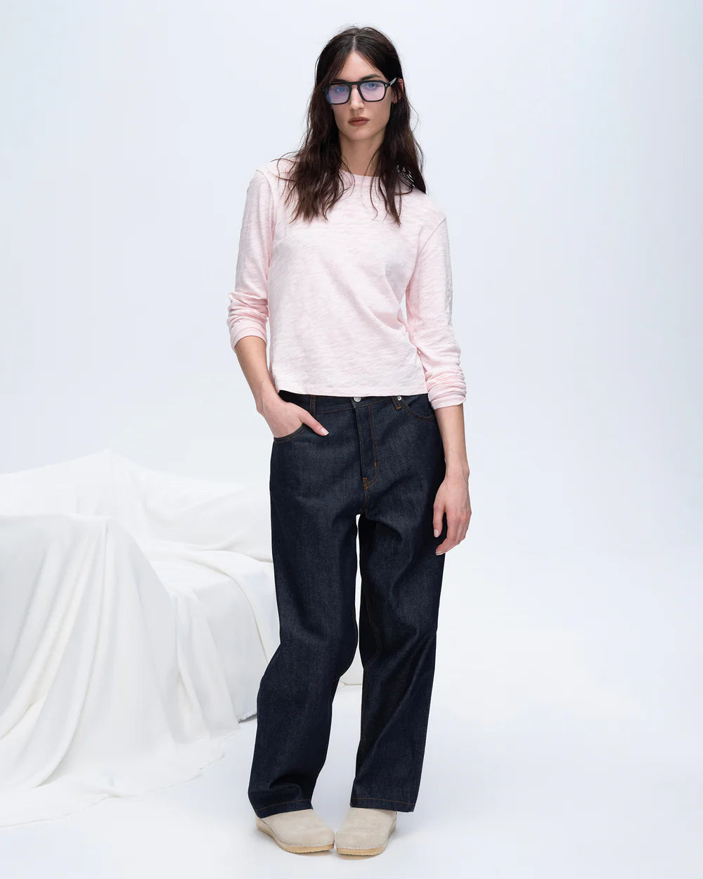 Slub Jersey Long Sleeve Crop Tee - Pink Camelia by ATM — view 6