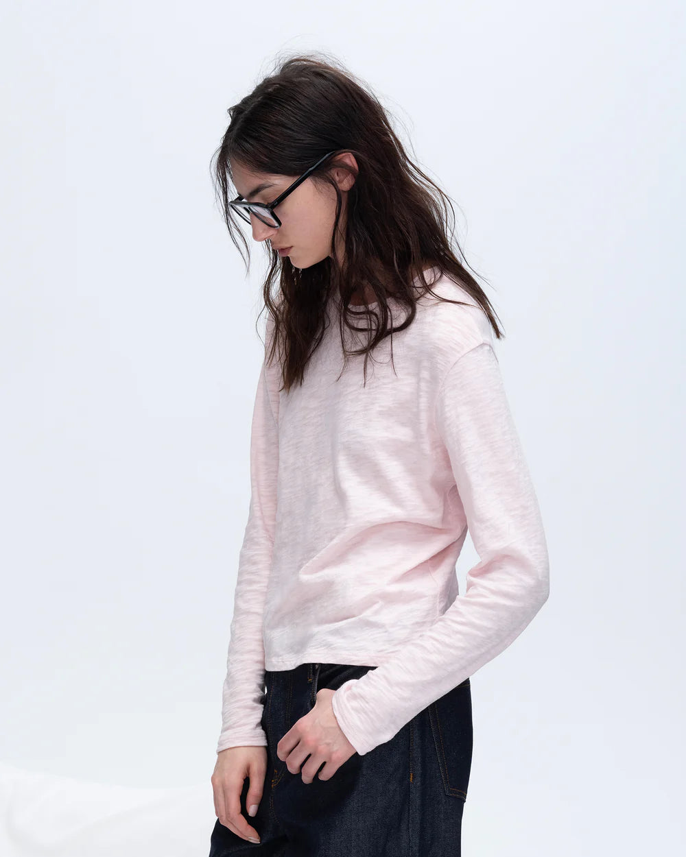 Slub Jersey Long Sleeve Crop Tee - Pink Camelia by ATM — alternate view