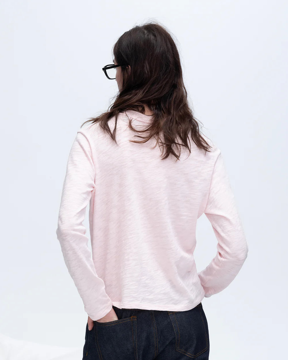 Slub Jersey Long Sleeve Crop Tee - Pink Camelia by ATM — view 3