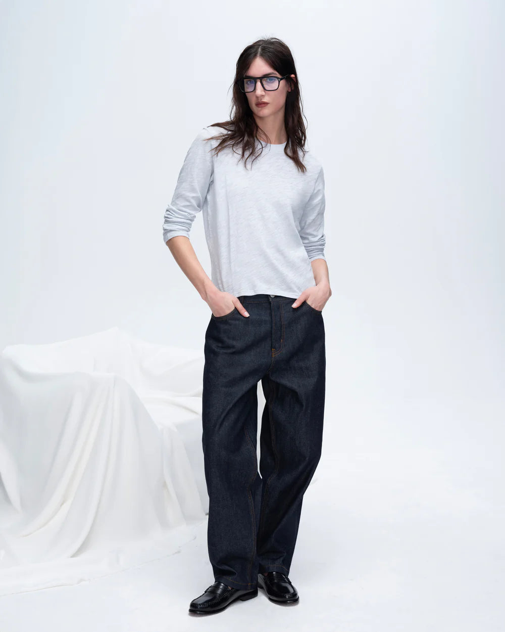 Slub Jersey Long Sleeve Crop Tee - Powder Blue by ATM — view 5
