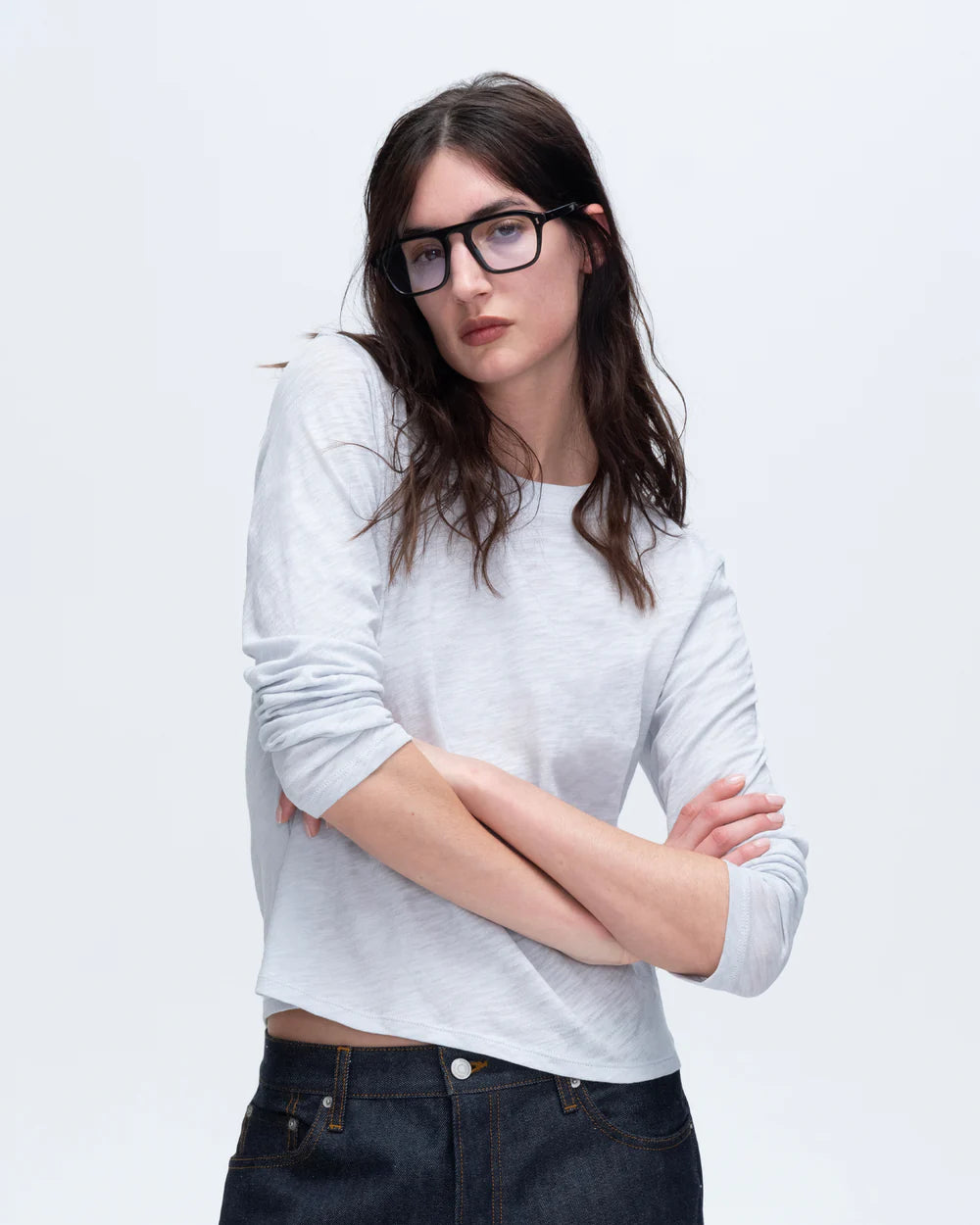 Slub Jersey Long Sleeve Crop Tee - Powder Blue by ATM | 25 South Boutiques