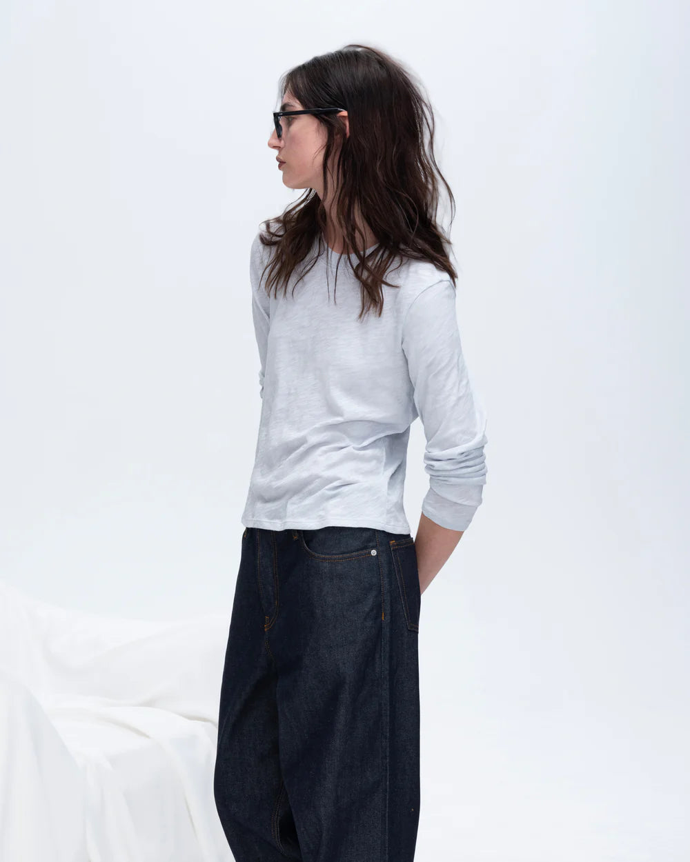 Slub Jersey Long Sleeve Crop Tee - Powder Blue by ATM — view 4