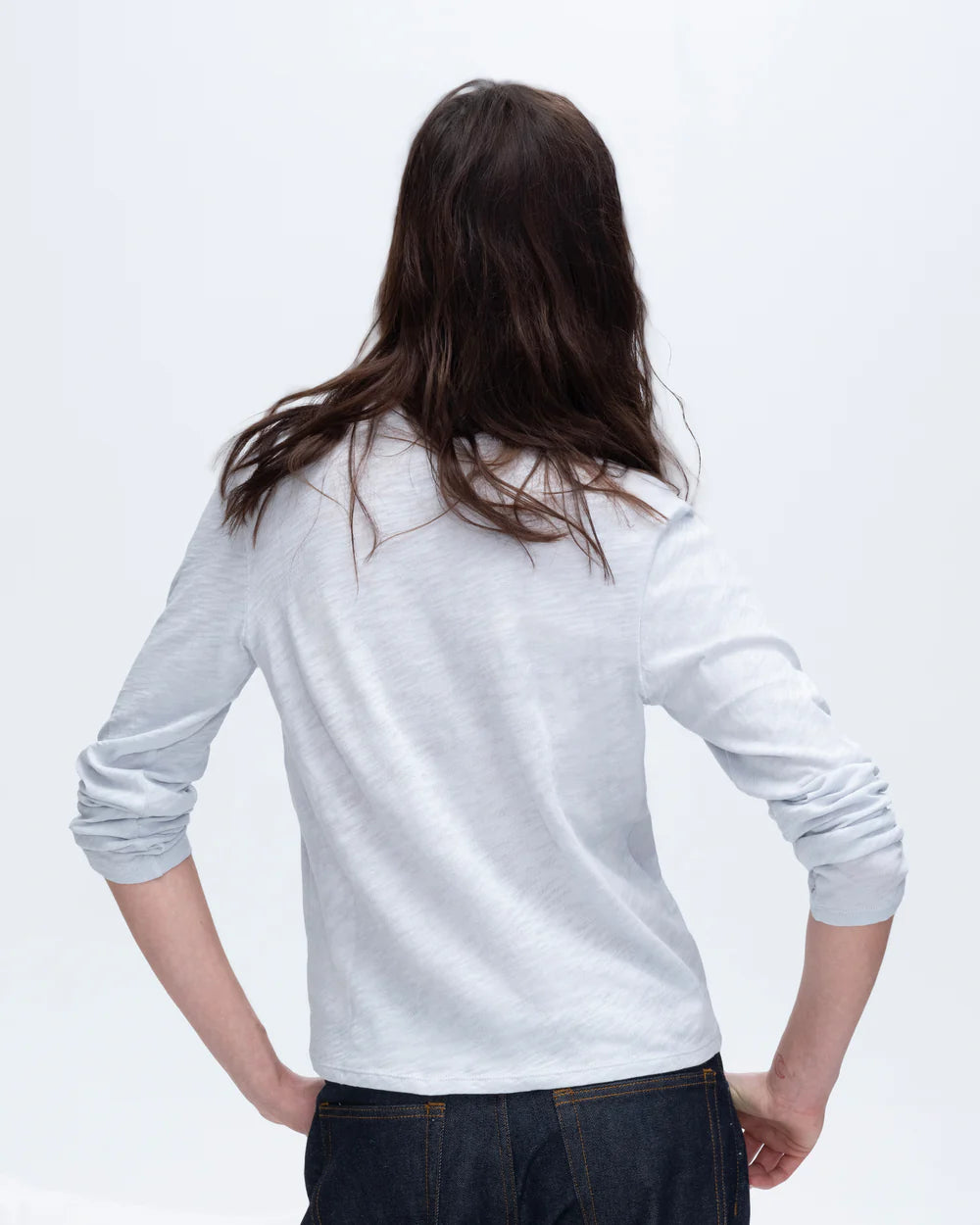 Slub Jersey Long Sleeve Crop Tee - Powder Blue by ATM — view 3