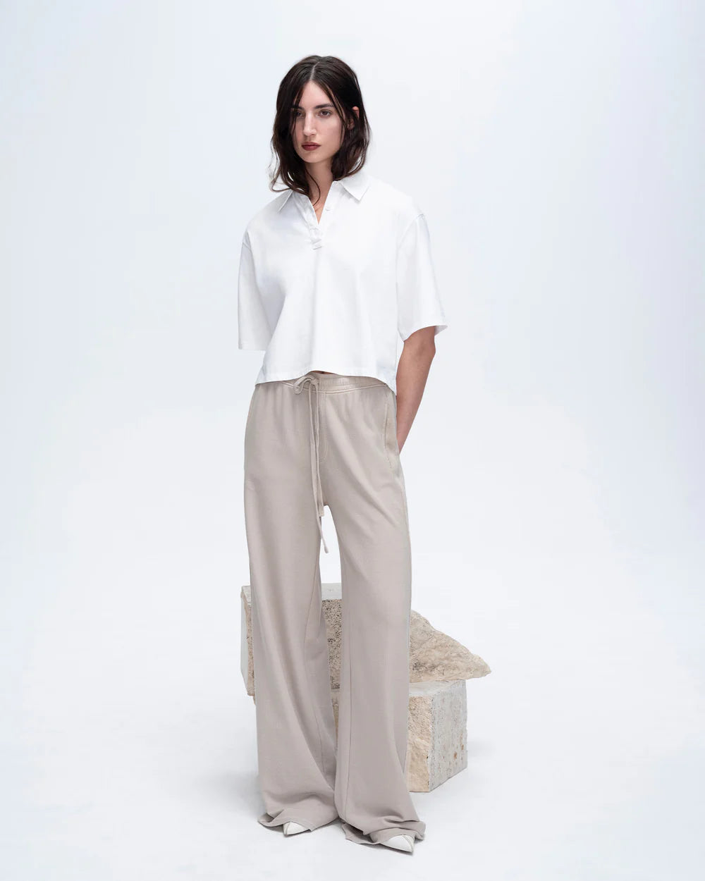 Pique Mixed Media Wide Leg Pants - Sandy Beige by ATM | 25 South Boutiques