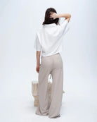 Pique Mixed Media Wide Leg Pants - Sandy Beige by ATM — view 4