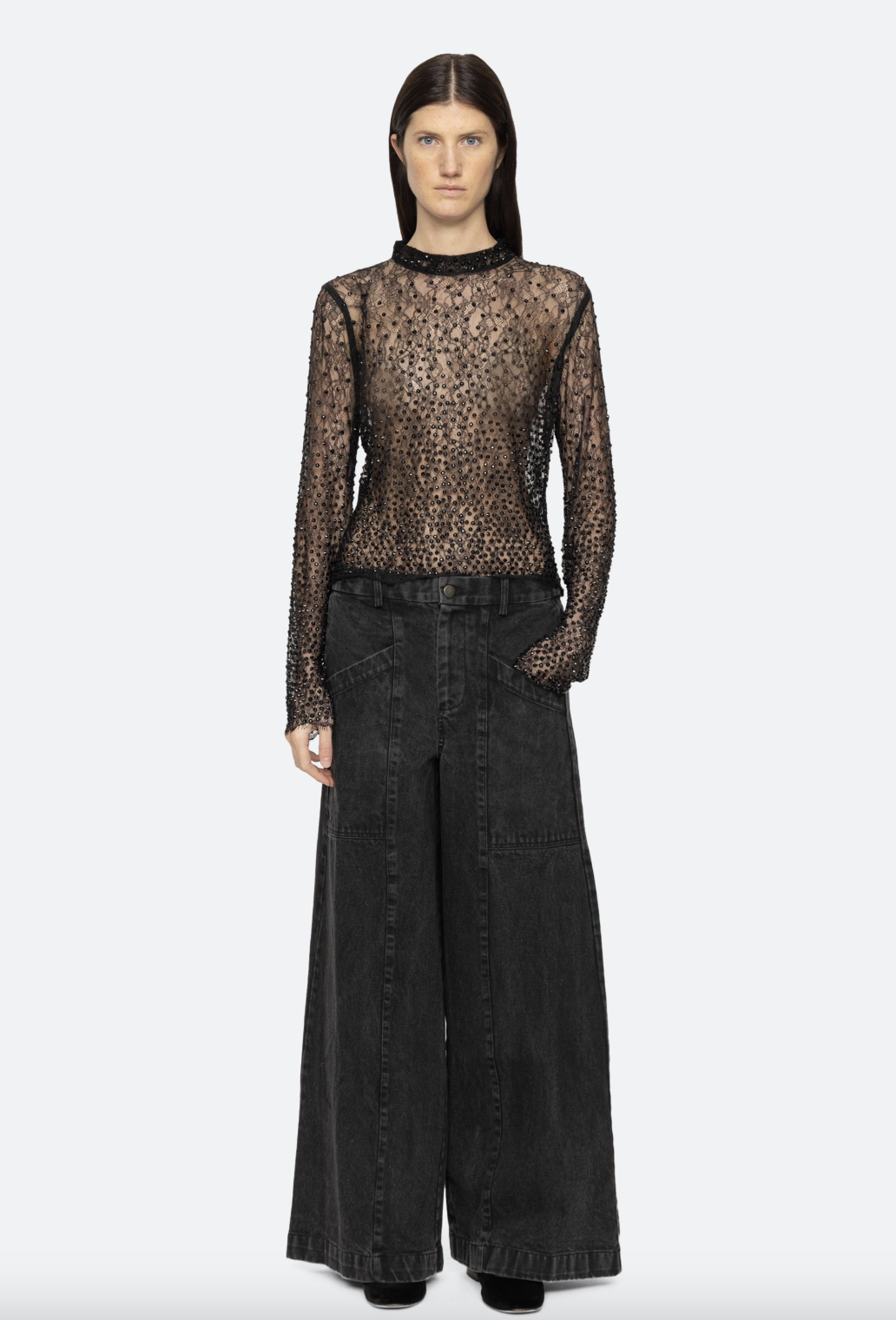 Seraphina Stone Lace High Neck Top - Black by Sea NY — alternate view