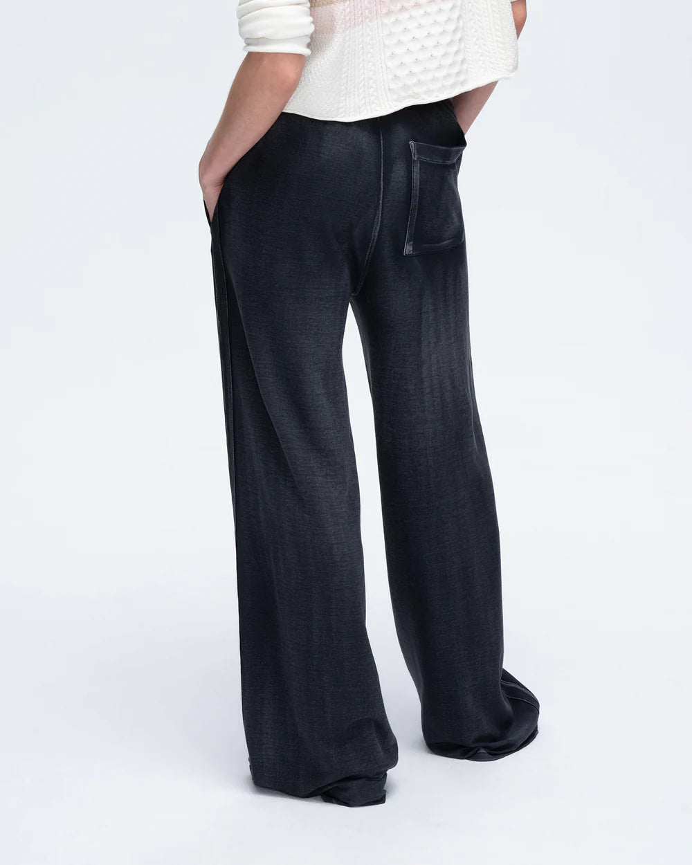 Pique Mixed Media Wide Leg Pants - Black by ATM — view 4