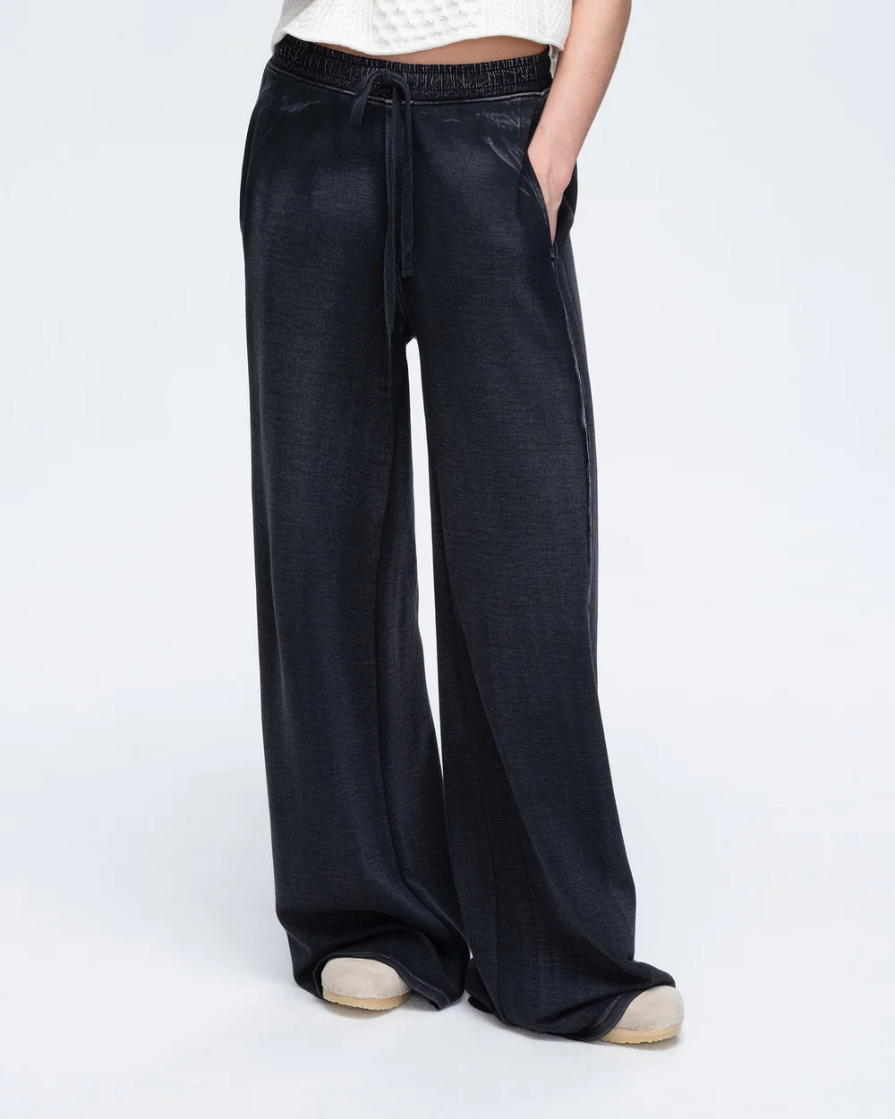 Pique Mixed Media Wide Leg Pants - Black by ATM — alternate view