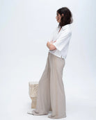 Pique Mixed Media Wide Leg Pants - Sandy Beige by ATM — view 3