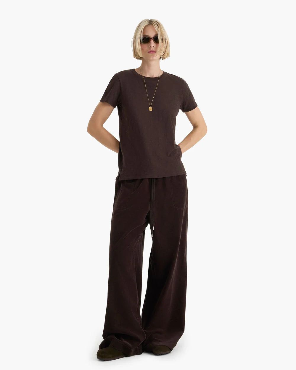 Wide Leg Corduroy Pull On Pant - Dark Chocolate by ATM | 25 South Boutiques