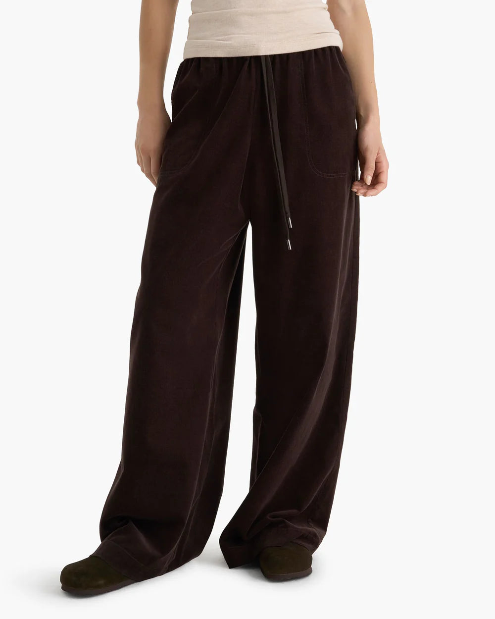Wide Leg Corduroy Pull On Pant - Dark Chocolate by ATM — alternate view