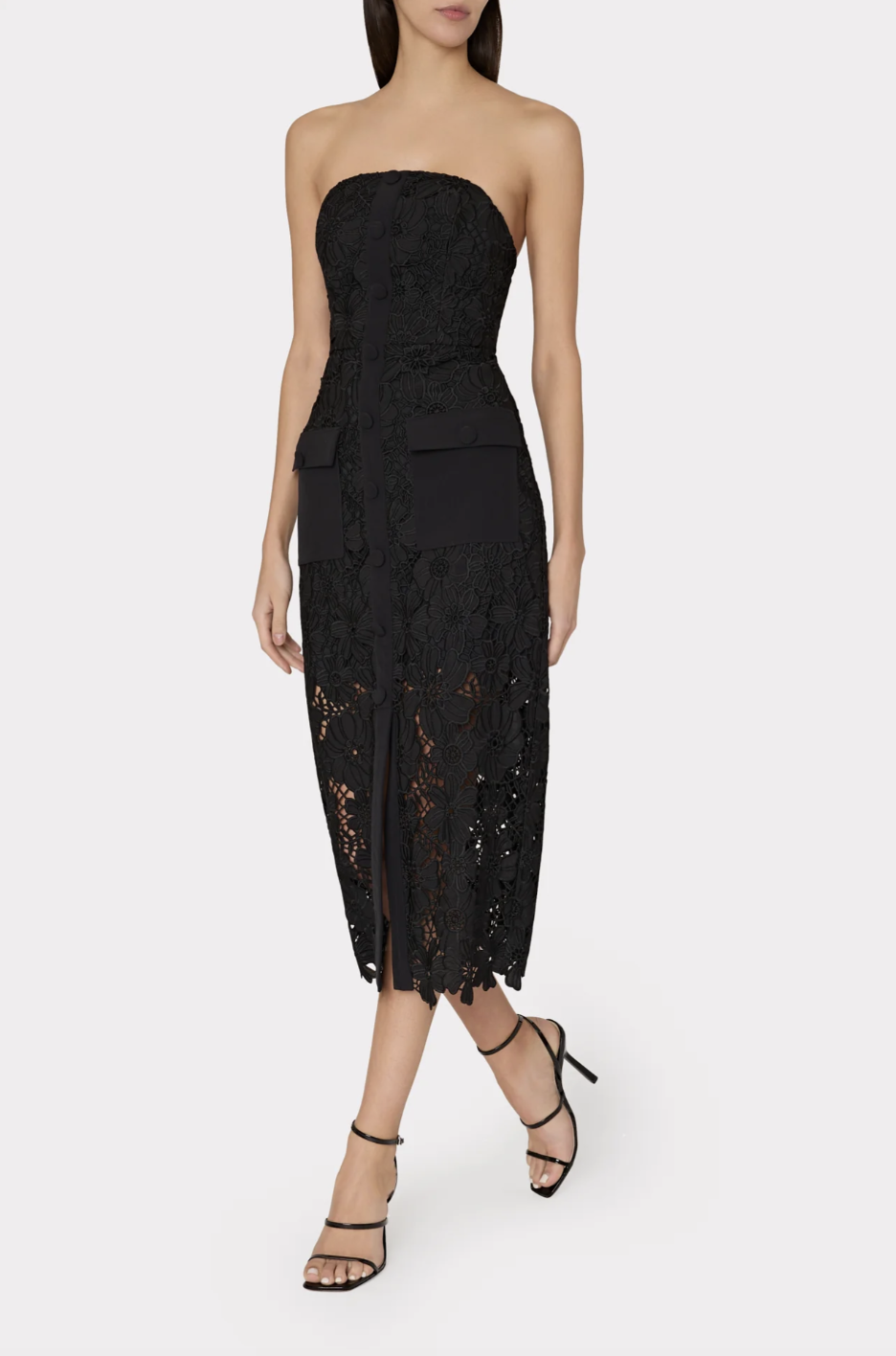 Adrienne Roja Lace Midi Dress - Black by Milly — view 3