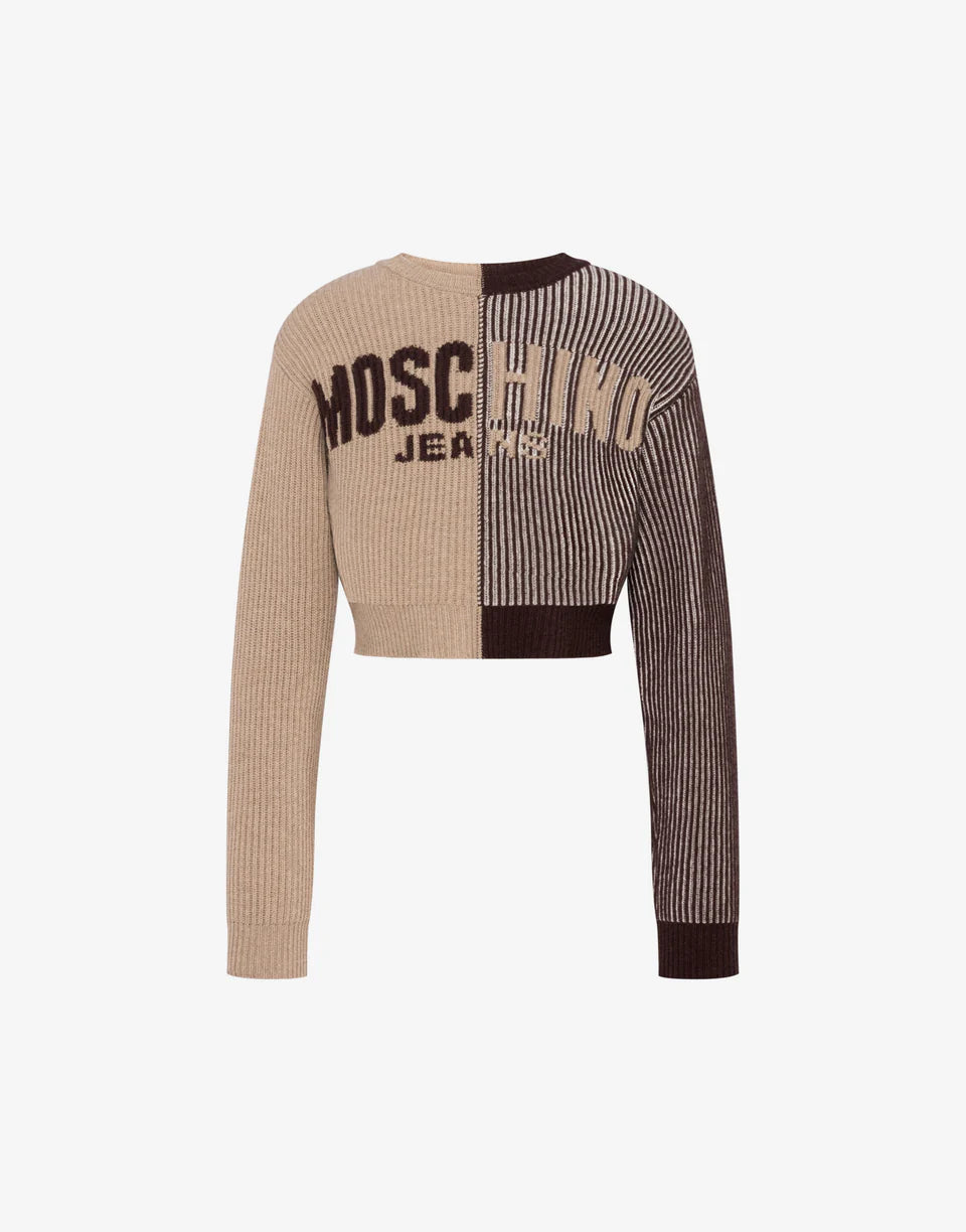 Crop Wool Blend Pullover - Brown by Moschino — view 4