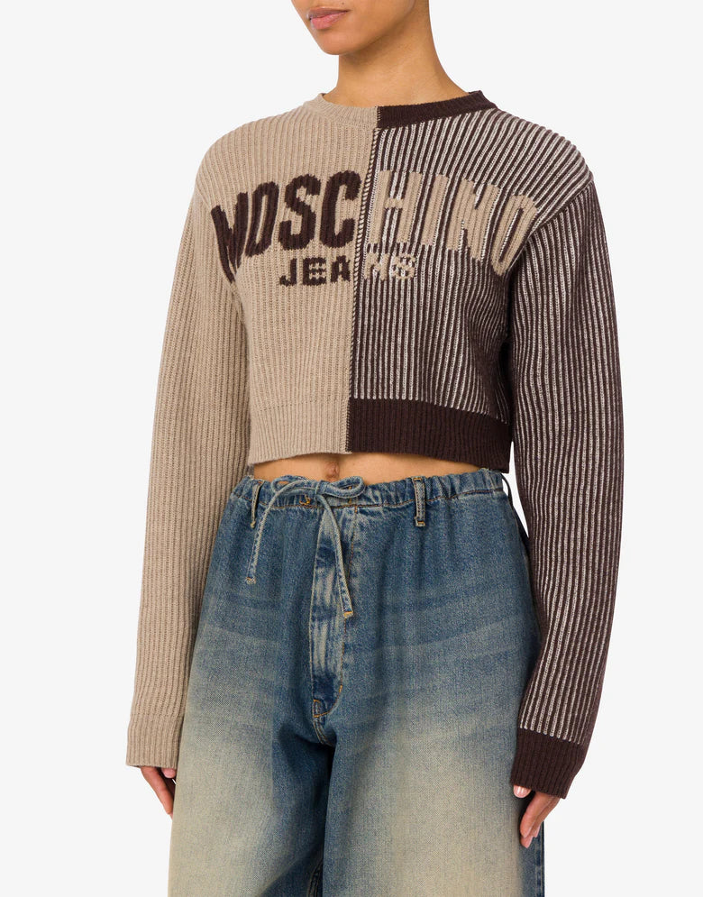 Crop Wool Blend Pullover - Brown by Moschino | 25 South Boutiques