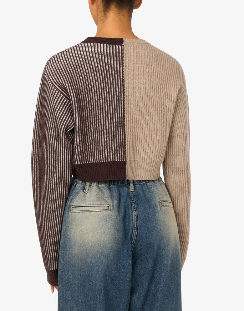 Crop Wool Blend Pullover - Brown by Moschino — alternate view