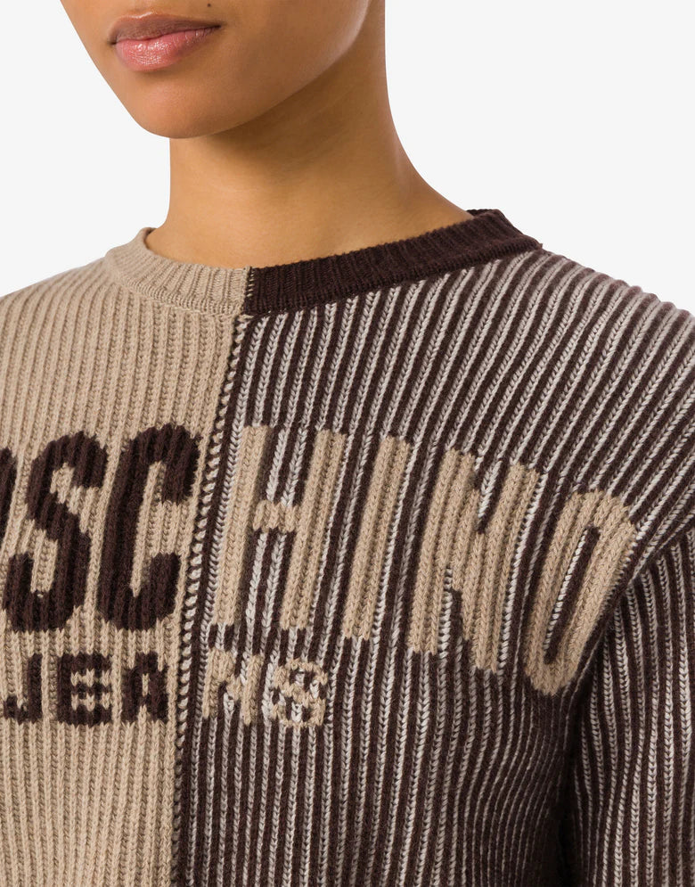 Crop Wool Blend Pullover - Brown by Moschino — view 3