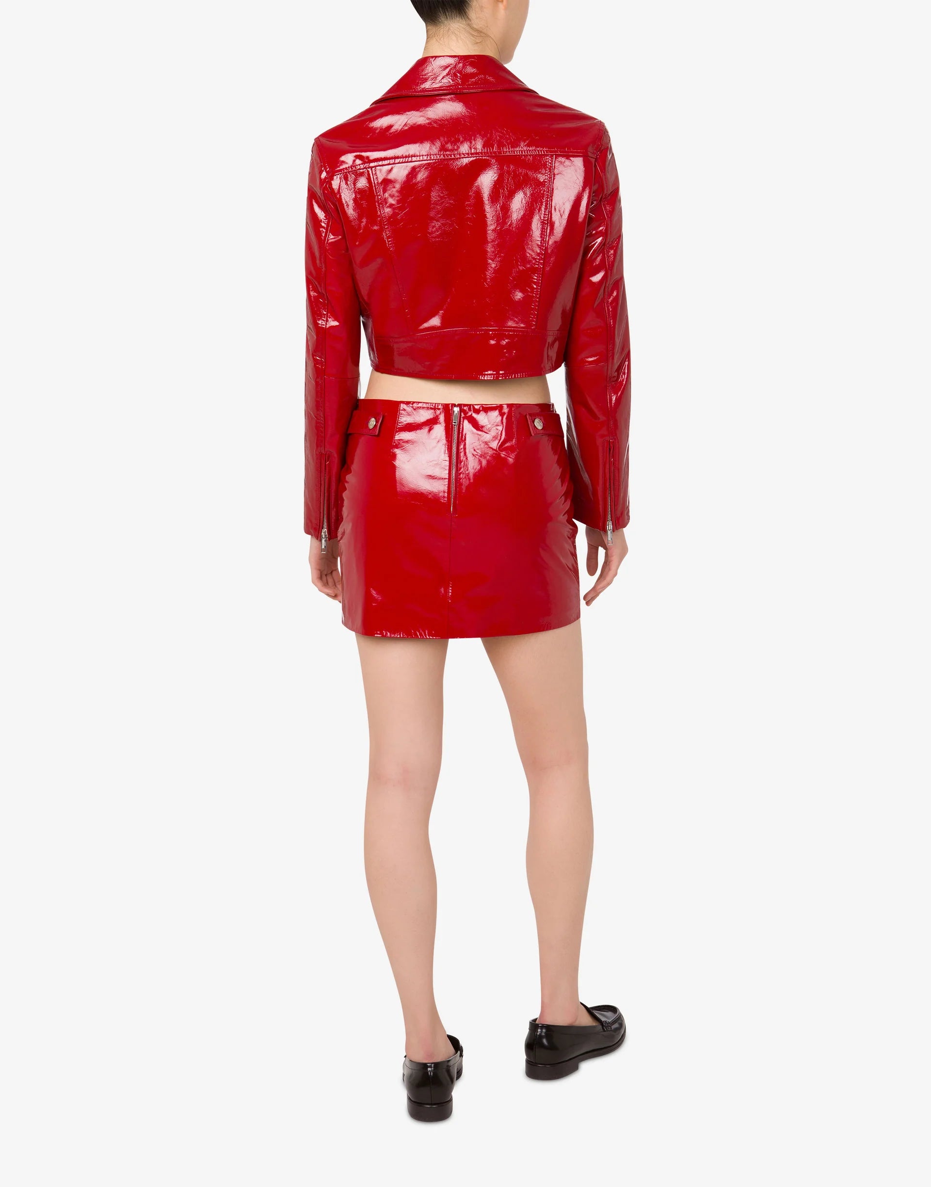 Patent Leather Biker Crop Jacket - Red by Moschino — view 4