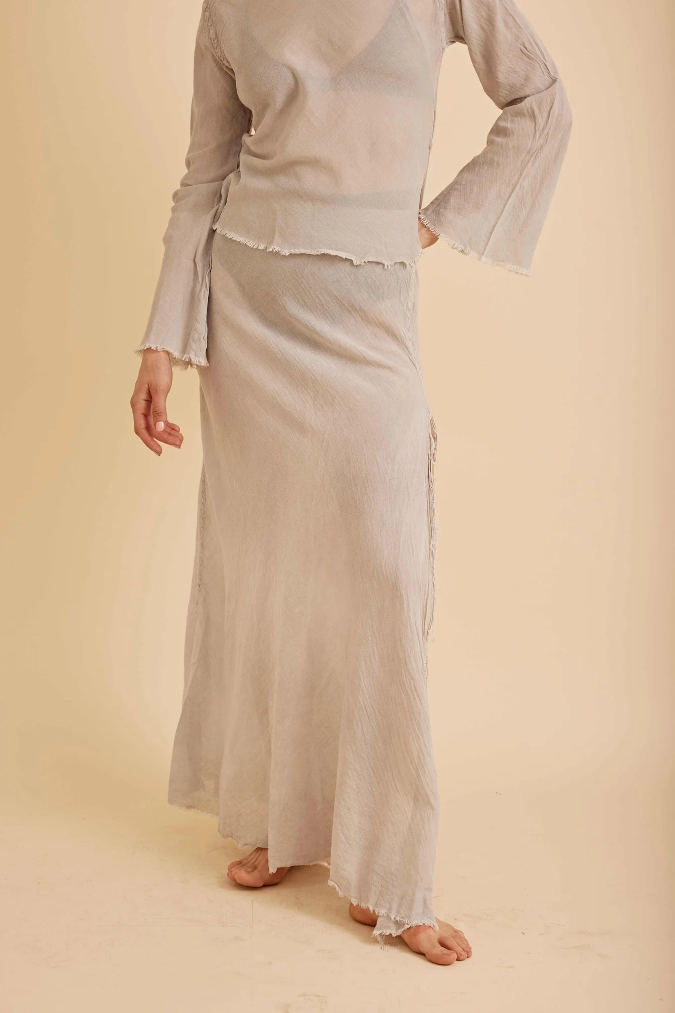 Jennifer Gauze Maxi Skirt - Dusty Grey by ALL III — view 3