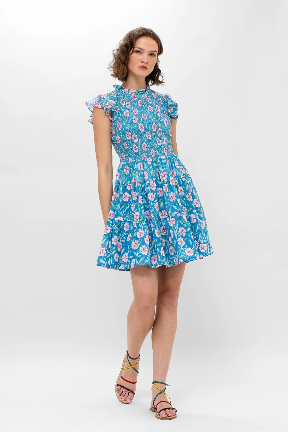 Smocked Flirty Short Dress - Amalfi Blue by Oliphant | 25 South Boutiques