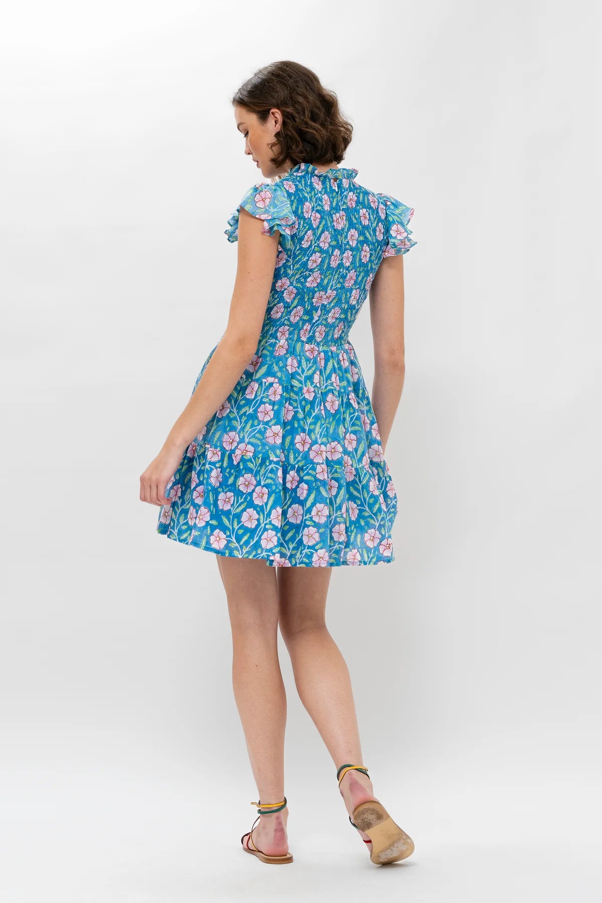 Smocked Flirty Short Dress - Amalfi Blue by Oliphant — alternate view