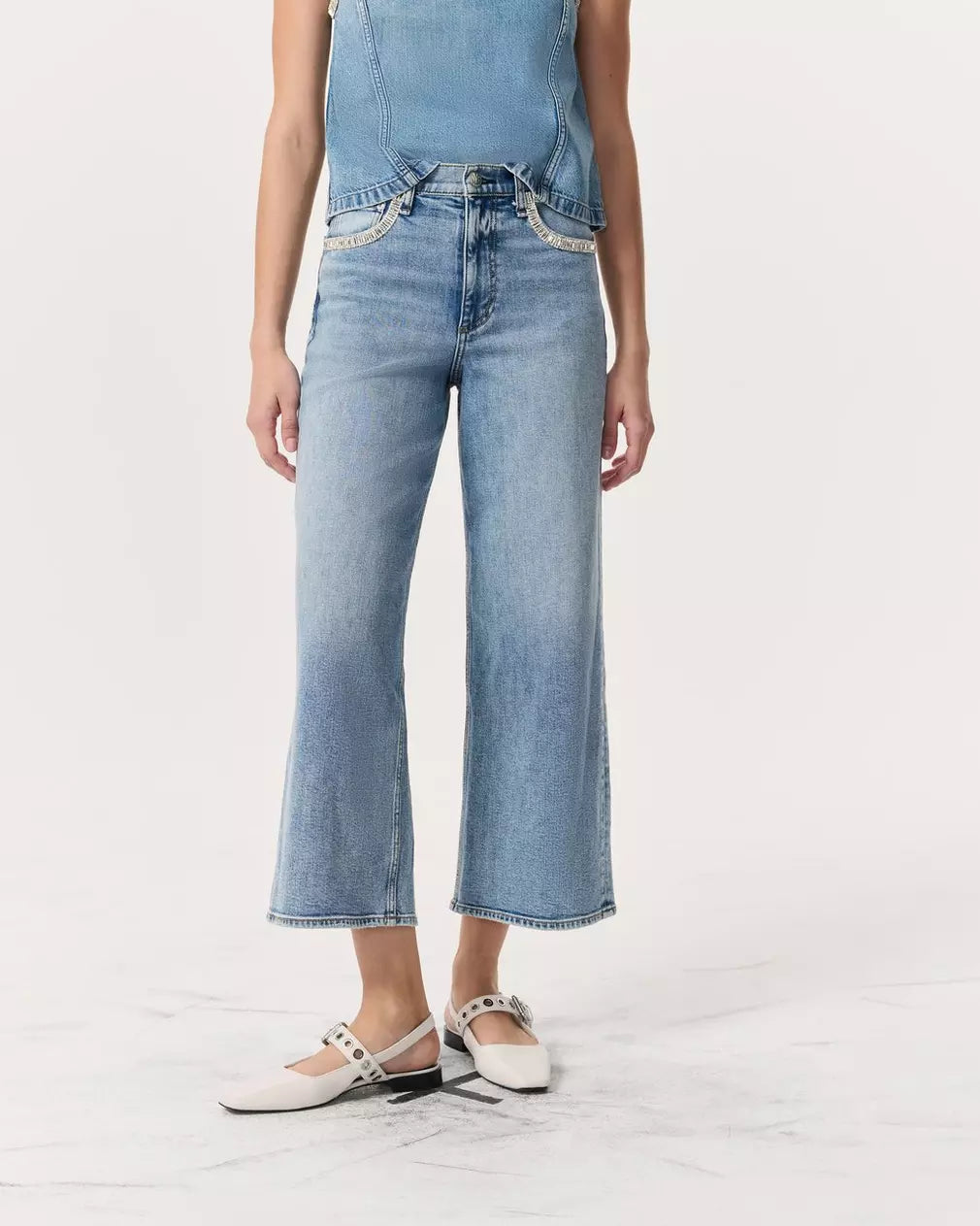 Andi Embellished Ankle-Length Wide-Leg Jeans - Pacific Jewel by Rag & Bone — alternate view