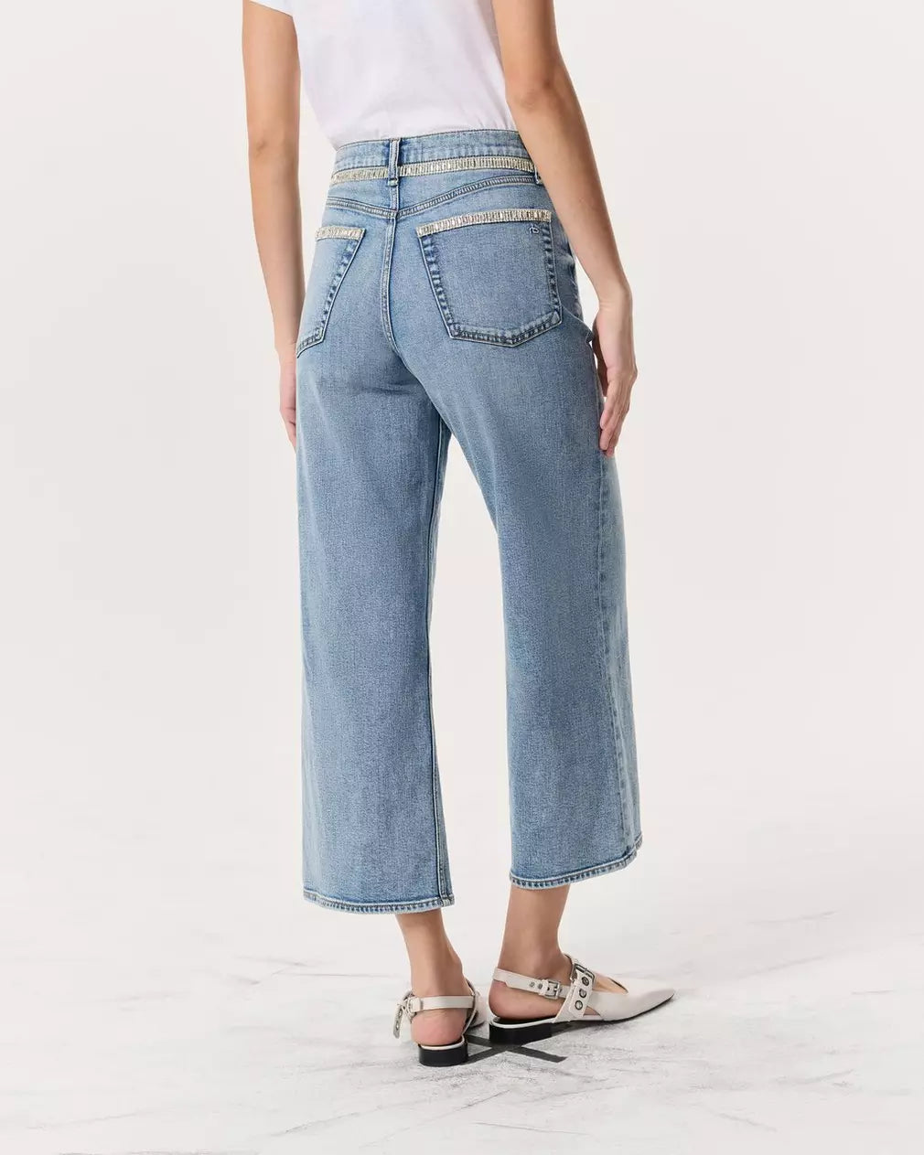 Andi Embellished Ankle-Length Wide-Leg Jeans - Pacific Jewel by Rag & Bone — view 4