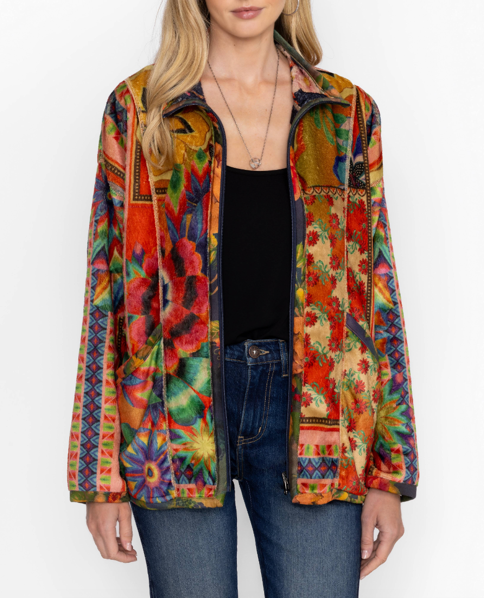 Joan Zip Reversible Sherpa Jacket - Tie Dye Scarf Print by Johnny Was | 25 South Boutiques