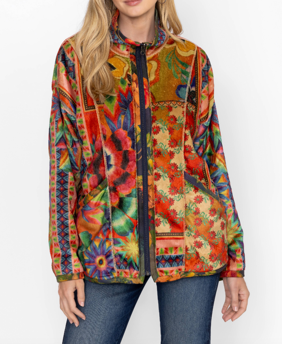 Joan Zip Reversible Sherpa Jacket - Tie Dye Scarf Print by Johnny Was — view 4