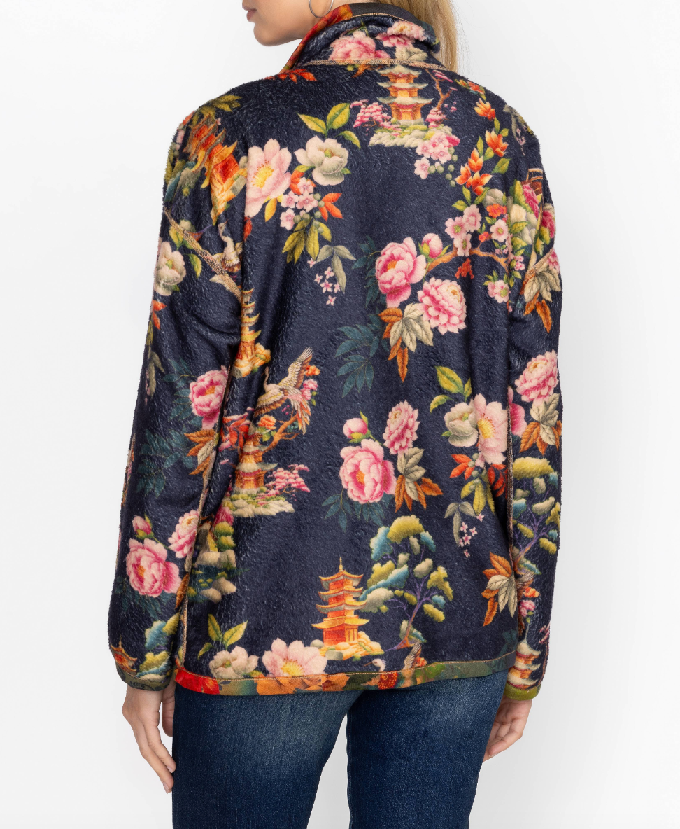 Joan Zip Reversible Sherpa Jacket - Tie Dye Scarf Print by Johnny Was — view 6
