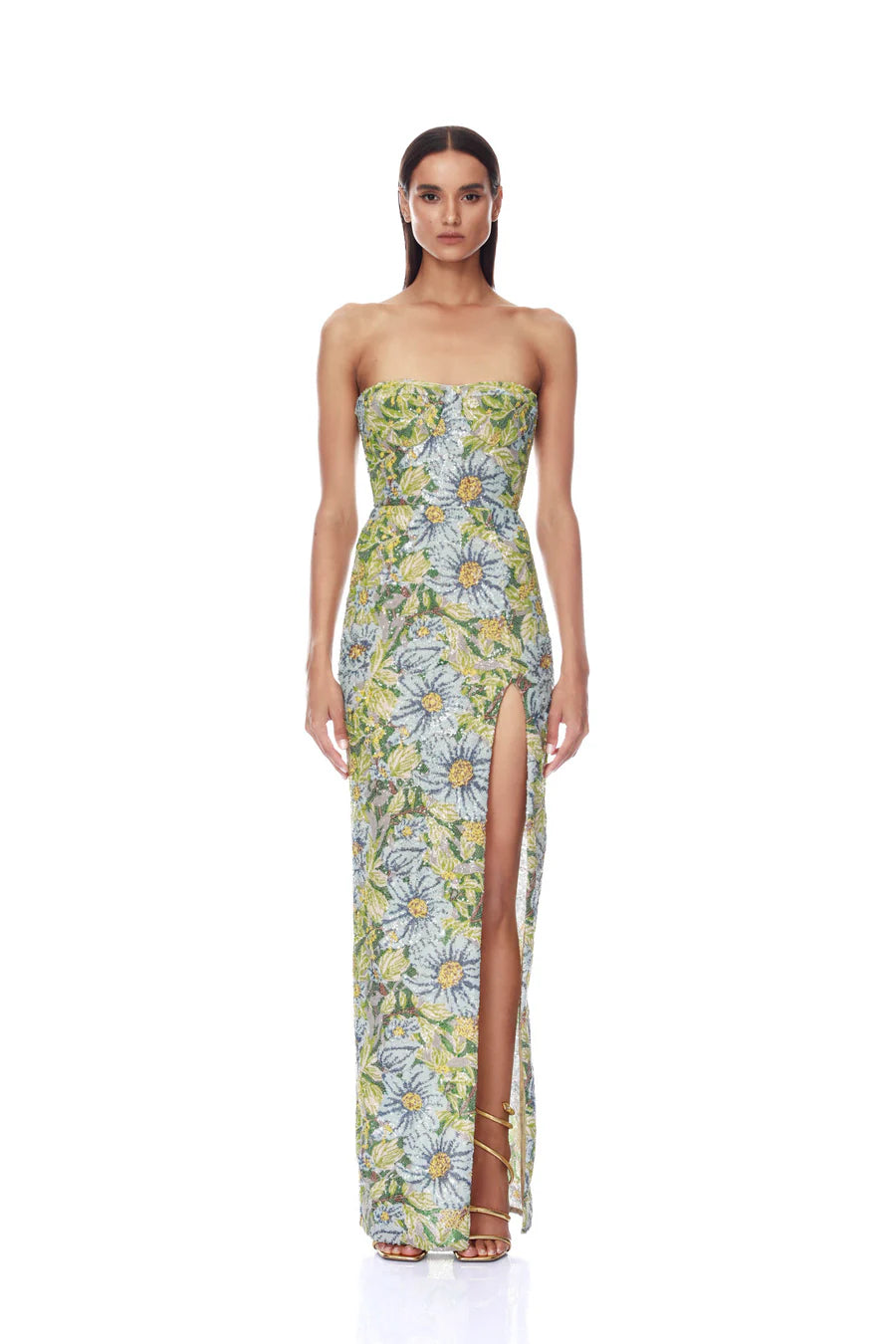Valentina Paillette Veronica Maxi Dress - Yellow Multi by Bronx And Banco — view 4