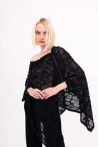 Bombay Distressed Cotton Hemp Zip Poncho - Black by Elaine Kim — view 6